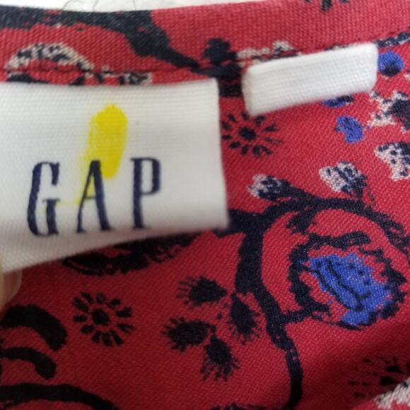 GAP Tiered Ruffle Red Floral Print Rayon Cotton Blend Top (#400765-02) - Size L - Picture 6 of 10